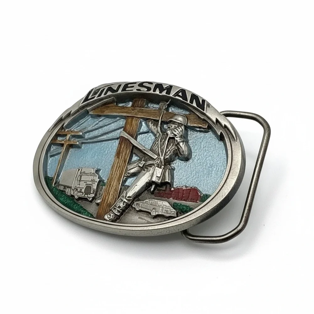 Vintage 1986 The Great American Buckle Co Linesman Pewter Belt Buckle 1809‎ Mens